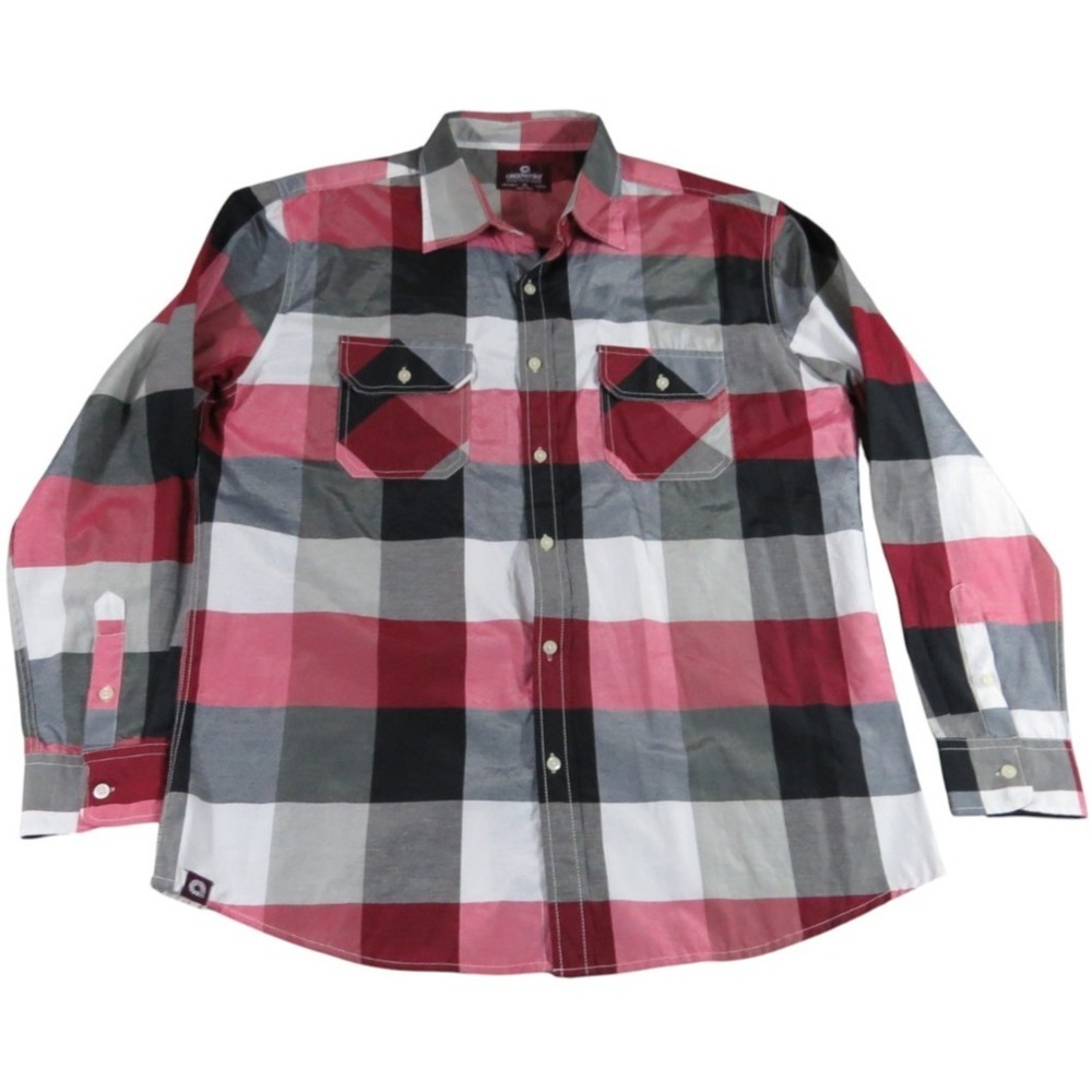 Akademiks Plaid Shirt Men XL Pink Black Check Long Sleeve Dual Pocket Y2K Style